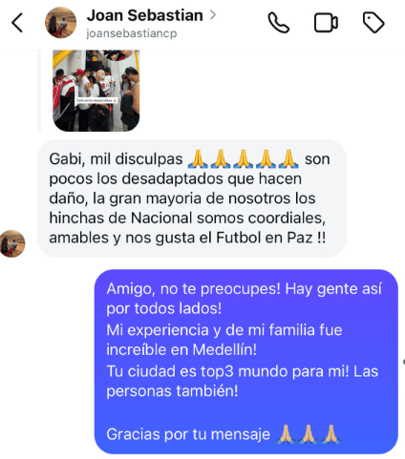 Torcedores do Atlético Nacional se desculparam após ocorrido em Medellín (Foto: Gabriela Martins)