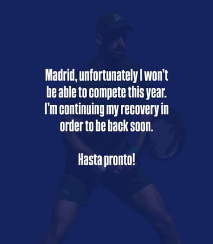 Publicação de Novak Djokovic anunciando saída do Masters 1000 de Madri (Foto: Reprodução/Instagram)