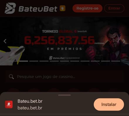 Captura de tela que mostra um atalho na BateuBet para Android