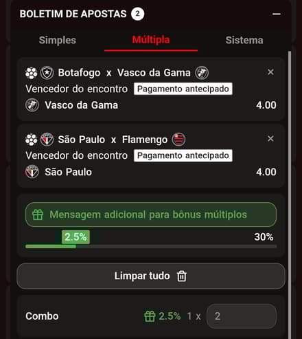  Captura de tela do Boletim de Apostas na plataforma BateuBet