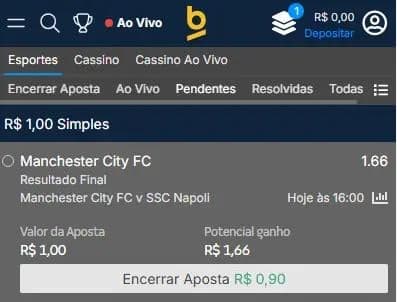 Captura de tela de cash out pré-jogo.