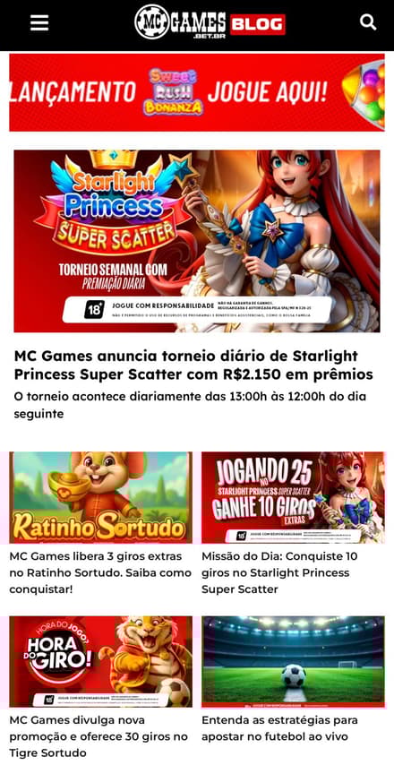 Captura da tela do Blog MC Games.