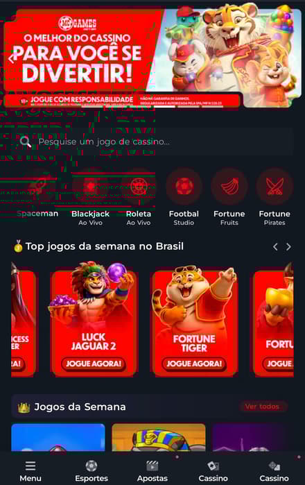 Captura da tela de jogos de cassino da MC Games.