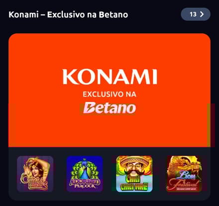 Captura de tela com jogos exclusivos da Betano