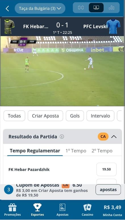 Streaming ao vivo na Captura de tela da Sportingbet em partida de futebol da Bulgária.