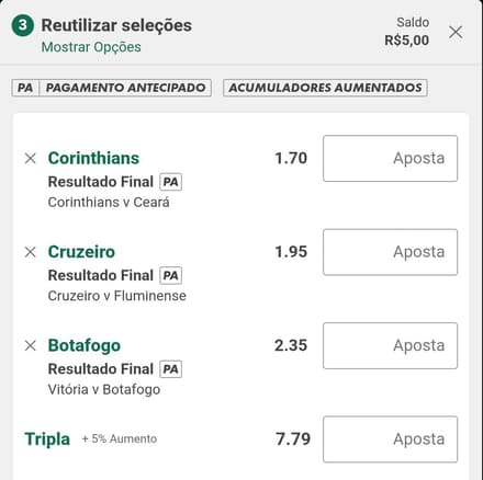 Captura de tela com aposta múltipla na bet365