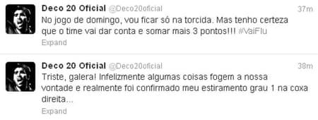 Deco sobre lesão (Foto: Reprodução/Twitter)