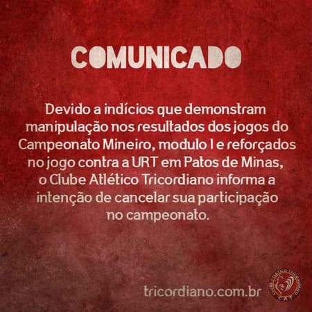 Tricordiano comunicado (Foto: Facebook / Tricordiano)