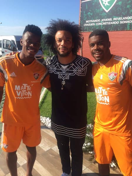 Marquinhos, Marcelo e Matheus Alessandro no CT de Xerém