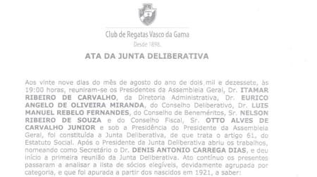 Ata da Junta Deliberativa do Vasco