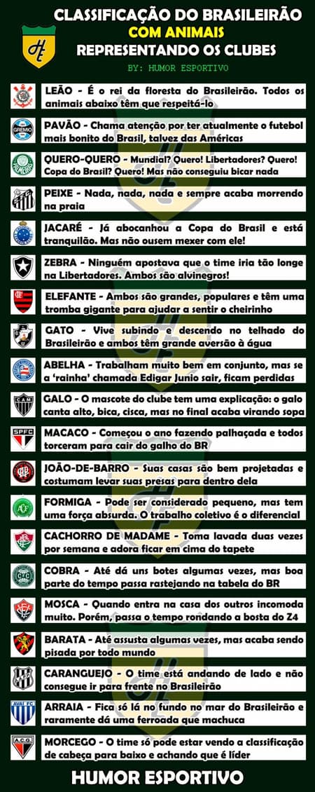 Classificação do Brasileirão com animais