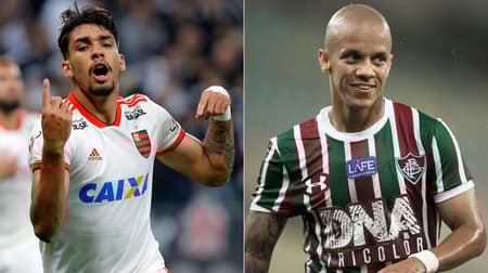 Montagem  Lucas Paquetá, do Flamengo, e Marcos Júnior, do Fluminense.