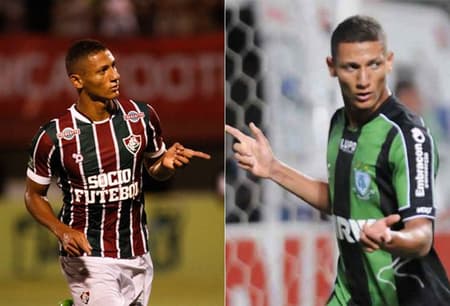 Montagem - Richarlison com as camisas do Fluminense e do América-MG