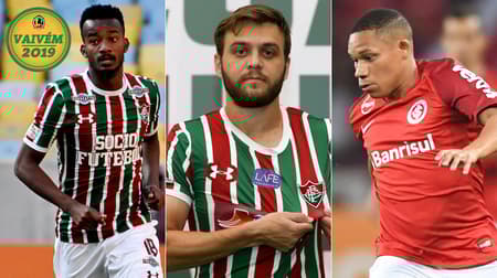 Montagem com carimbo de vaivem com Orejuela, Nathan Ribeiro e Wellington Silva