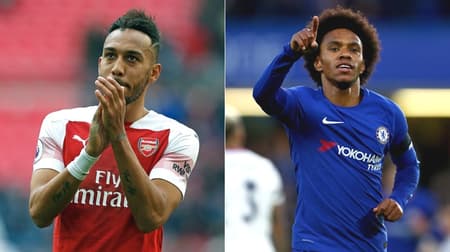 Montagem Aubameyang (Arsenal) Willian (Chelsea)