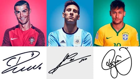 Autógrafos Neymar, Cristiano Ronaldo e Messi