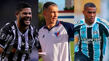 Hulk, do Atlético-MG, Juan Pablo Vojvoda, técnico do Fortaleza, e Douglas Costa, do Grêmio