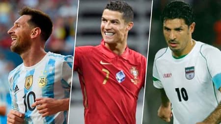 Lionel Messi (Seleção Argentina), Cristiano Ronaldo (Seleção Portuguesa) e Ali Daei (Seleção Iraniana)