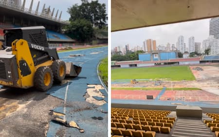 Destruição da pista de atletismo do Ibirapuera