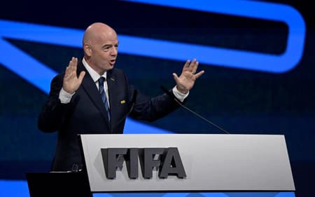 Gianni Infantino, presidente da Fifa, fala no 75º Congresso da entidade
