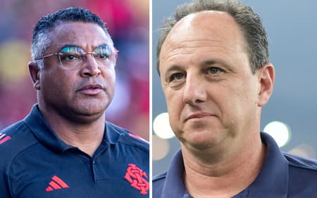 Roger Machado e Rogério Ceni brigam por vaga nas oitavas da Libertadores Fotos: Rafael Vieira e Thiago Ribeiro / AGIF
