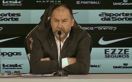 Augusto Melo, presidente do Corinthians, em coletiva (Reprodução: Corinthians TV)