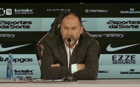 Augusto Melo, presidente do Corinthians, em coletiva (Reprodução: Corinthians TV)
