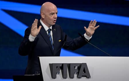Gianni Infantino, presidente da Fifa, fala no 75º Congresso da entidade