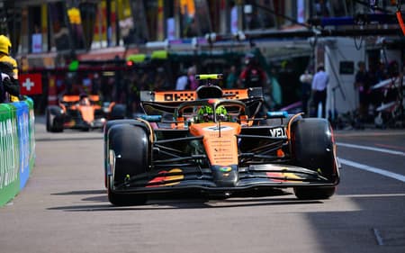 McLaren's British driver Lando Norris drives down the pit lane during qualifying for the Formula One Monaco Grand Prix at the Circuit de Monaco, on May 24, 2025. (Photo by Andrej ISAKOVIC / POOL / AFP)