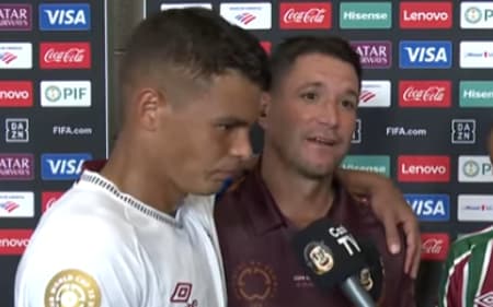 Thiago Silva e Thiago Neves após o jogo do Fluminense (Foto: Reprodução)