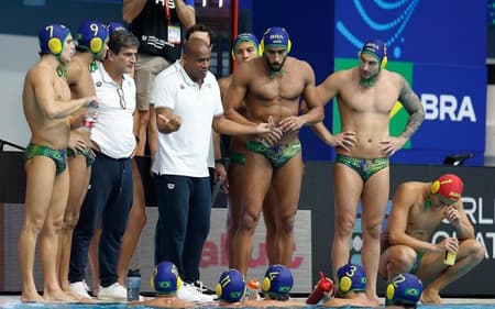 Seleção Brasileira de polo aquático no Mundial de Esportes Aquáticos de Singapura (Foto: PAB - Polo Aquático Brasil/Satiro Sodré)