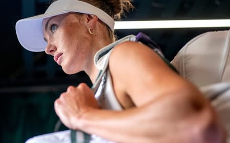 A canadense Carson Branstine na derrota para Sabalenka em Wimbledon (AELTC/Jonathan Nackstrand)