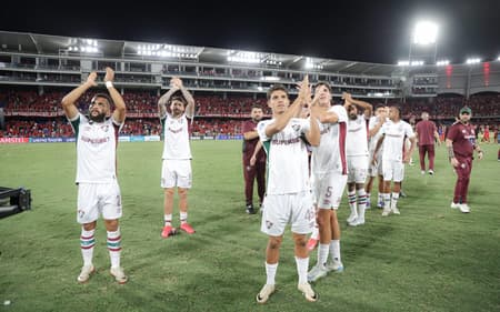 Jogadores do Fluminense comemoram vitória sobre o América de Cali