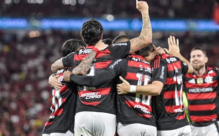 Flamengo comemora gol diante do Vitória no Maracanã (Foto: Thiago Ribeiro/AGIF)