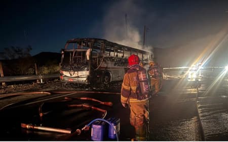 Ônibus com torcedores do Cruzeiro incendiado após jogo contra o Santos (Foto: Divulgação/Corpo de Bombeiros)