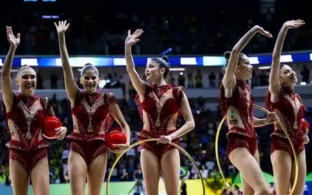 Conjunto do Brasil ao som de Evidências no Mundial de Ginástica Rítmica, Rio de Janeiro (Foto: Ivan Carvalho)