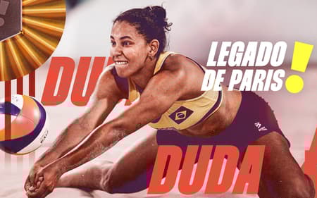 Duda Lisboa foi ouro no vôlei de praia em Paris 2024 (Arte: Lance!)