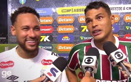 Thiago Silva e Neymar juntos após Santos x Fluminense (Foto: Reprodução)