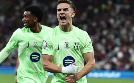 Gavi comemora gol pelo Barcelona (Foto: Fadel Senna/AFP)