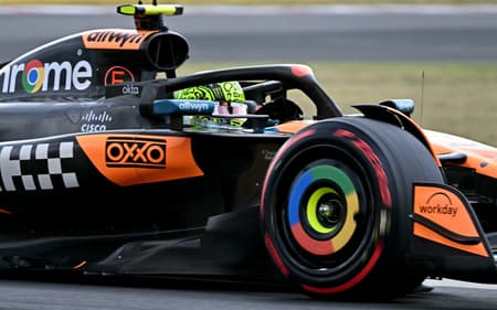 McLaren's British driver Lando Norris competes during the qualifying session of the Formula One Hungarian Grand Prix at the Hungaroring circuit in Mogyorod, near Budapest, Hungary, on August 2, 2025. (Photo by Attila KISBENEDEK / AFP)