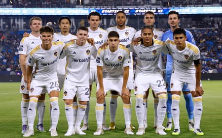 CARSON, CALIFORNIA - AUGUST 23: Starting eleven of the Los Angeles Galaxy before the game against the Colorado Rapids at Dignity Health Sports Park on August 23, 2025 in Carson, California. Harry How/Getty Images/AFP (Photo by Harry How / GETTY IMAGES NORTH AMERICA / Getty Images via AFP)
