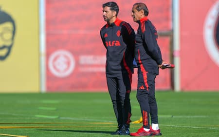 Ramón e Emiliano Díaz no primeiro treino no Internacional