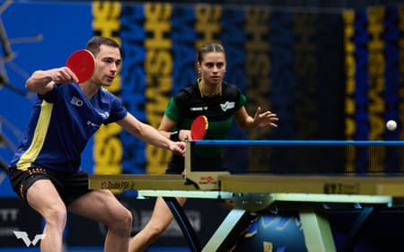 Bruna Takahashi e Hugo Calderano em ação nas duplas mistas (Foto: WTT/Divulgação)