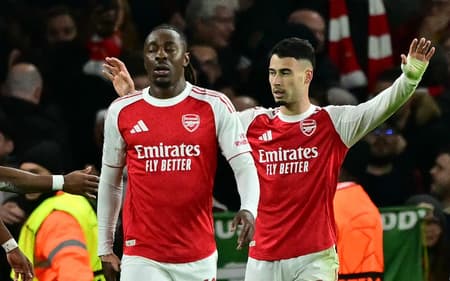 Gabriel Martinelli comemora gol em Arsenal x Atlético de Madrid pela Champions League (Foto: Ben STANSALL / AFP)