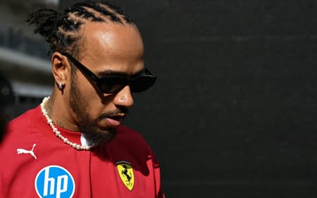 Ferrari's British driver Lewis Hamilton arrives for the practice session for the United States Formula One Grand Prix at the Circuit of the Americas in Austin, Texas, on October 17, 2025. (Photo by Jim WATSON / AFP)