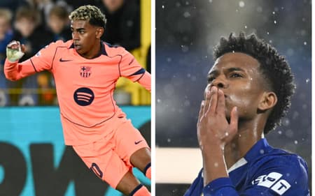 Yamal x Estêvão em ação na temporada 2025/26 (Foto: AFP)