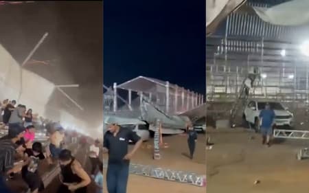 Ventania derruba estrutura da Stock Car em Cuiabá (Foto: Reprodução / @MaiconSouza_ / X)