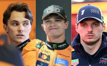 Oscar Piastri, Lando Norris e Max Verstappen disputam o título da F1 (Fotos: Patrick T. Fallon / AFP // Frederic J. Brown / AFP // Mason/Getty Images/AFP)