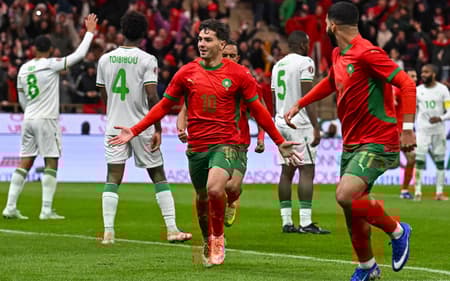 Brahim Díaz celebra gol de Marrocos sobre Comores, na Copa Africana de Nações