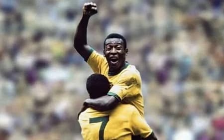 Pelé e Jairzinho comemoram gol pela Seleção Brasileira. (Foto: Divulgação FIFA)